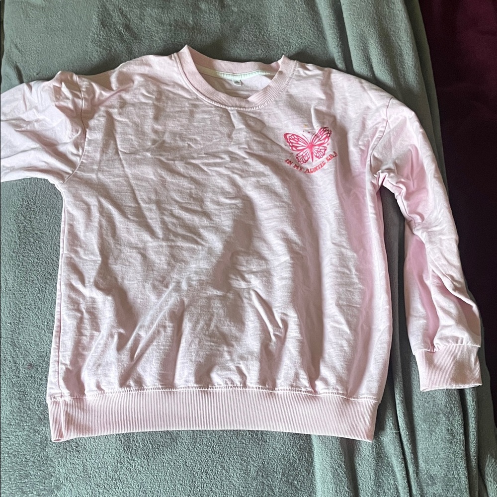 Pink Long Sleeve Tee with Butterfly Design
